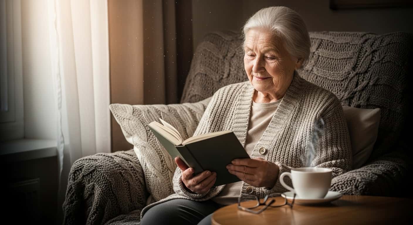 Accelerated Death Benefit, elderly woman sitting peacefully in the cozy room
