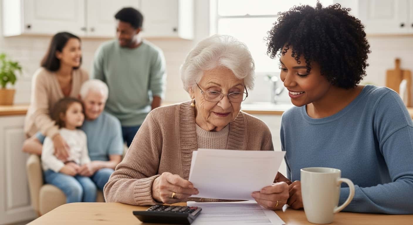 Life insurance for seniors over 80 with pre existing conditions Senior woman and adult daughter reviewing life insurance options for final expenses at a kitchen table